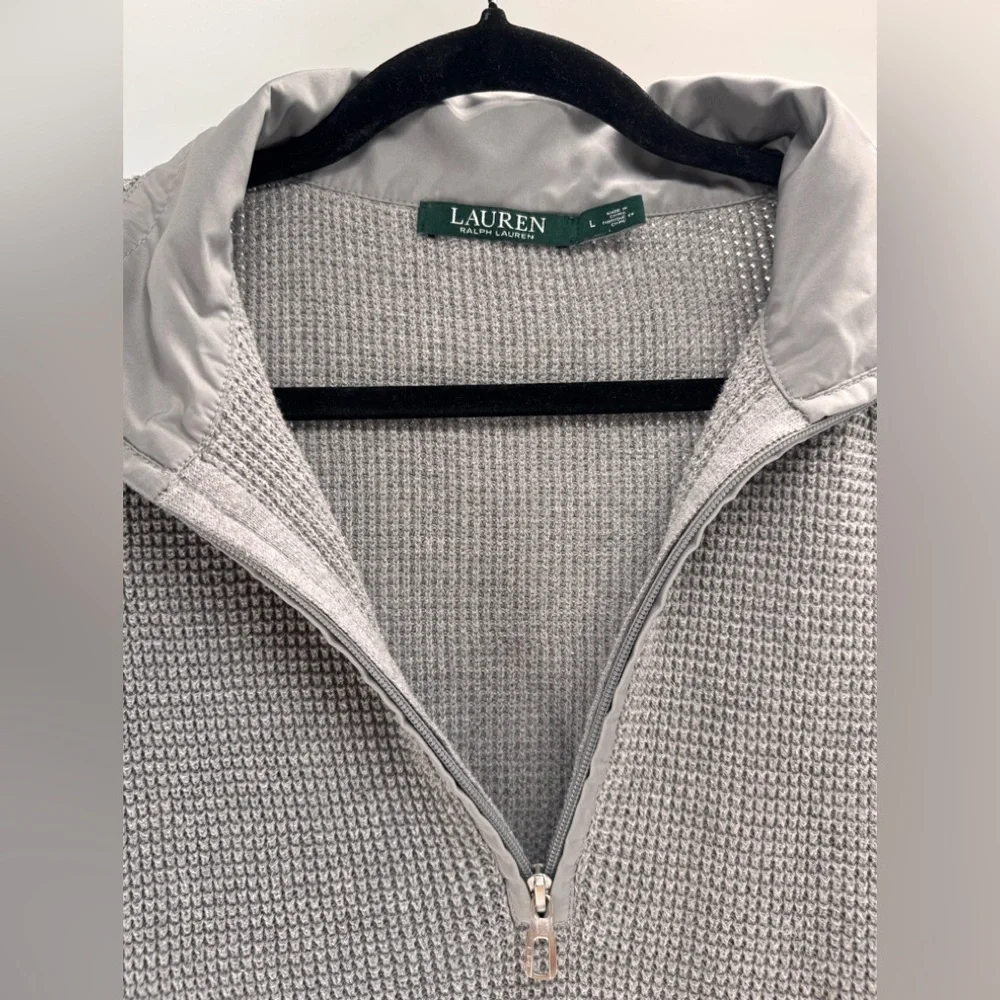 Ralph Lauren LRL Women’s Sz L Gray Sweater Pickets Drawstring 1/4 zip - Picture 3 of 7
